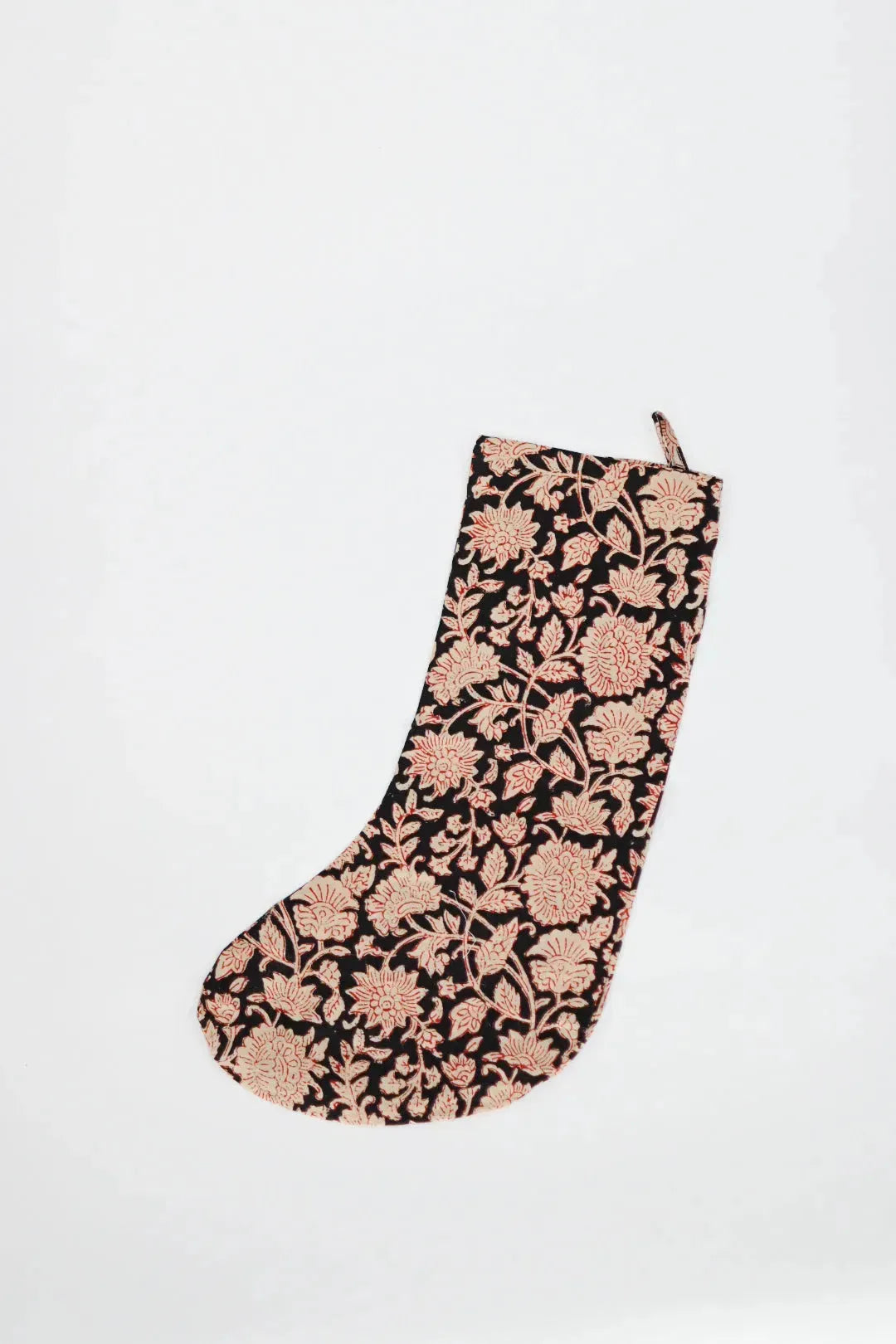 Black Floral with Scarlett Block Print Stocking - Maple Village Lane