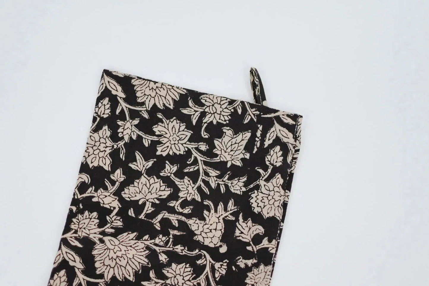 Black Floral Block Print Stocking - Maple Village Lane