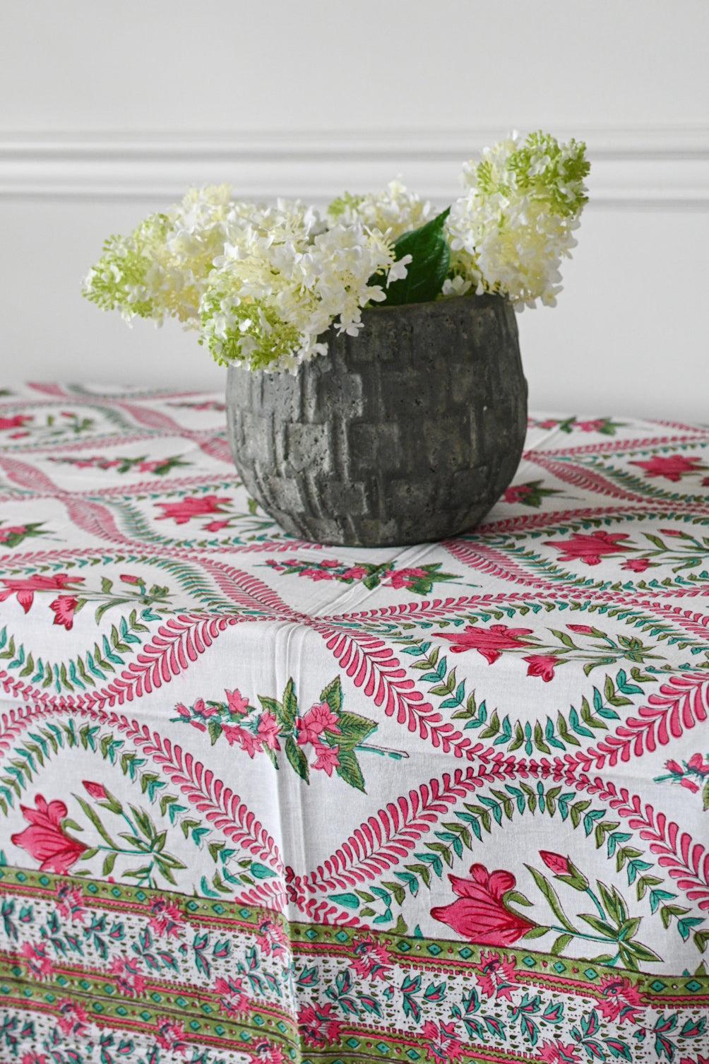 Daphne Floral Block Print Tablecloth