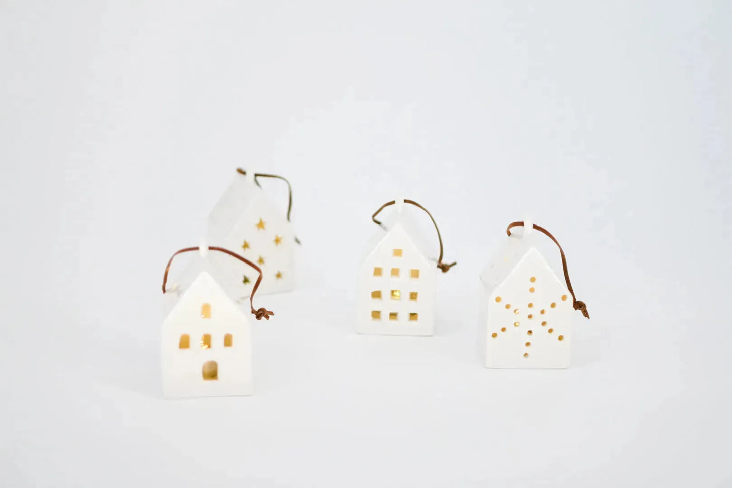 White Ceramic LED House Ornament, 4 Styles - Maple Village Lane