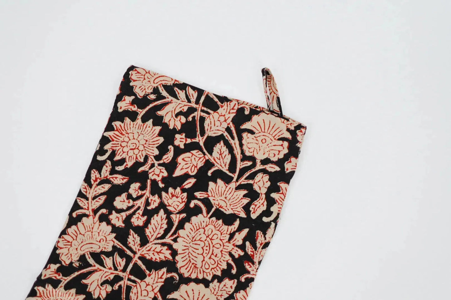 Black Floral with Scarlett Block Print Stocking - Maple Village Lane