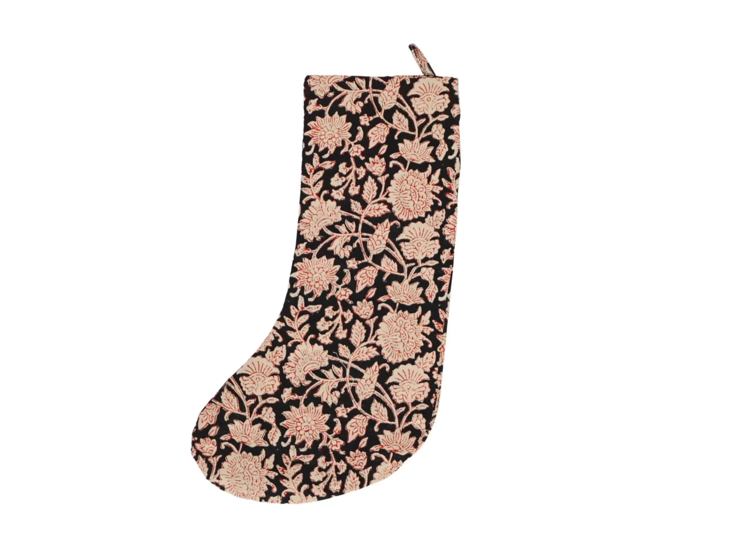 Black Floral with Scarlett Block Print Stocking - Maple Village Lane
