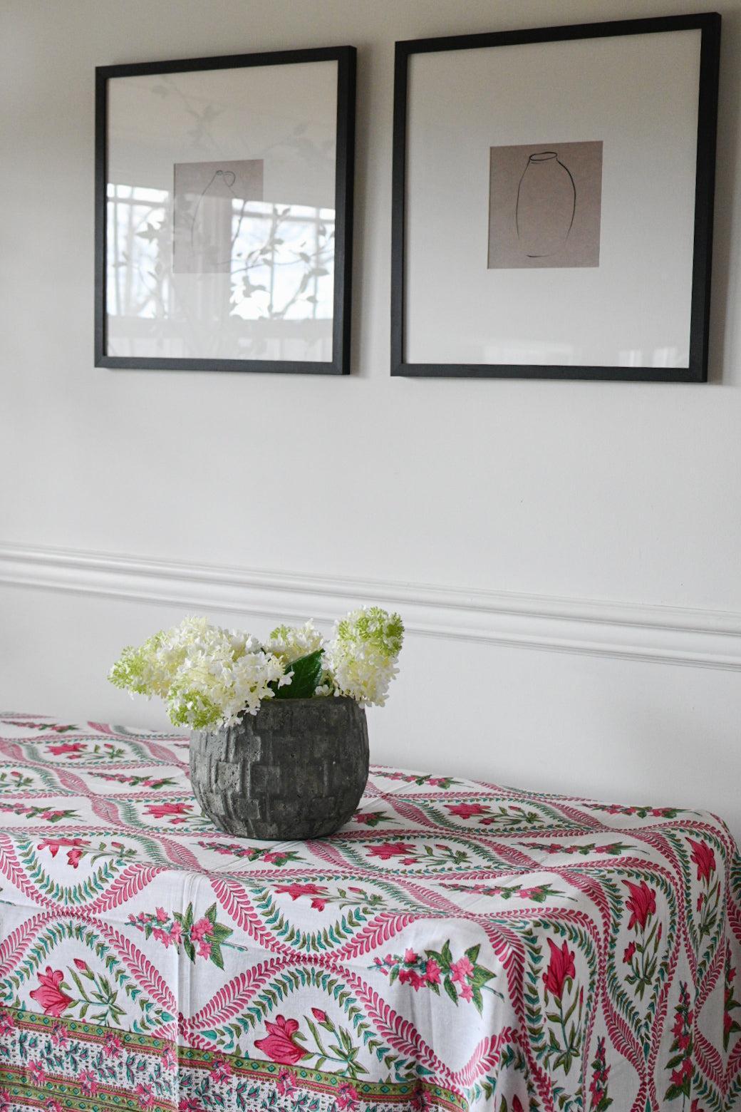 Daphne Floral Block Print Tablecloth