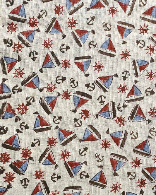 Scabiosa Hand Block Printed Linen Fabric