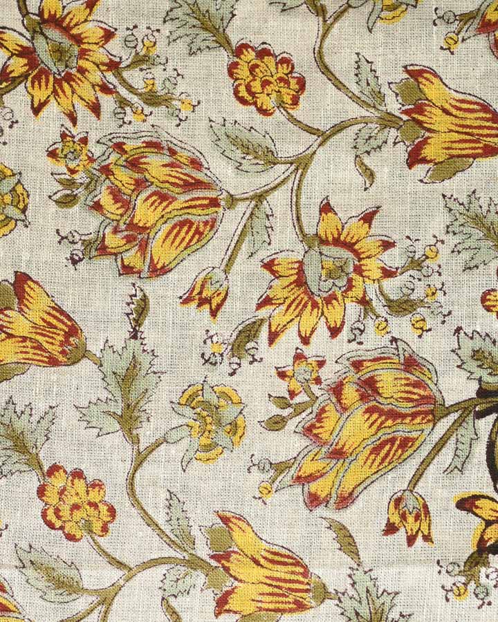 Vela Hand Block Printed Linen Fabric
