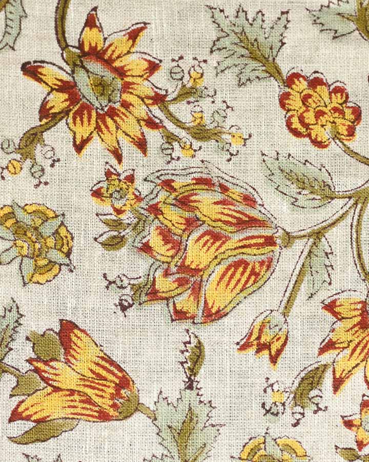 Vela Hand Block Printed Linen Fabric