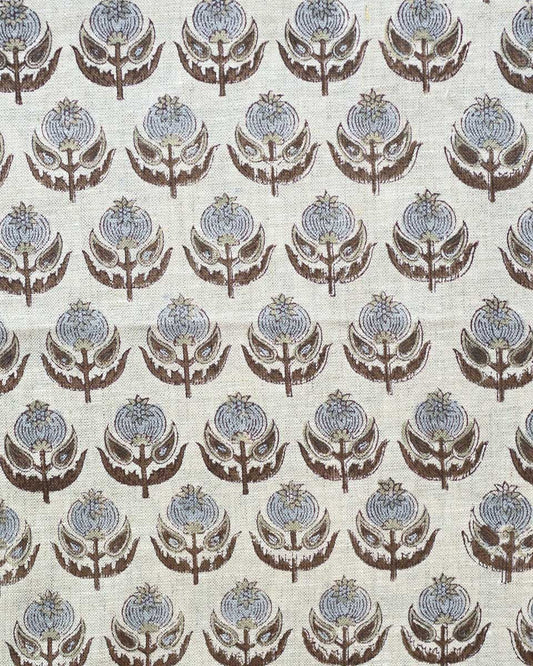 Paisley Hand Block Printed Linen Fabric