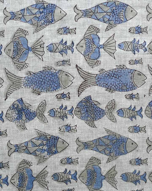 Frieda Hand Block Printed Linen Fabric