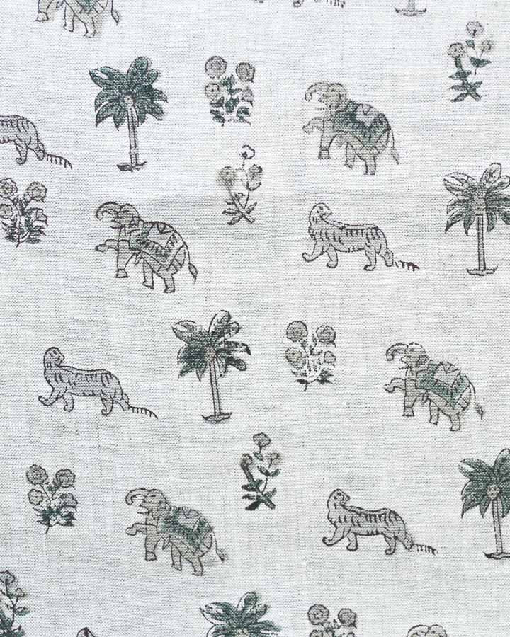 Delphinium Hand Block Printed Linen Fabric
