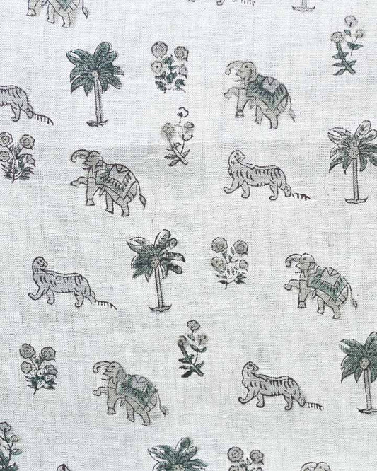 Delphinium Hand Block Printed Linen Fabric