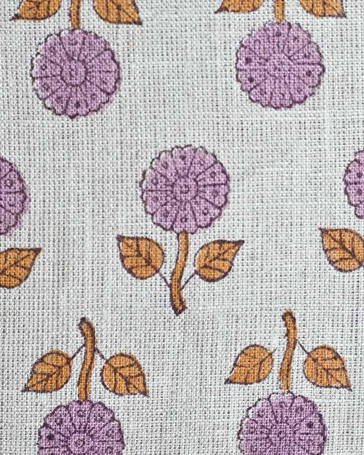 Rose Hand Block Printed Linen Fabric