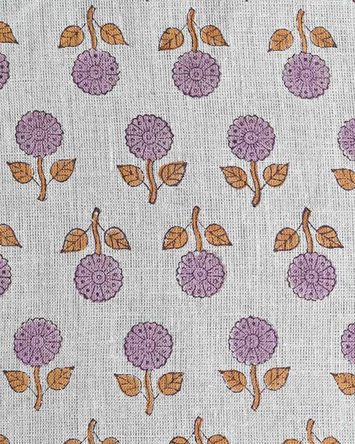 Rose Hand Block Printed Linen Fabric