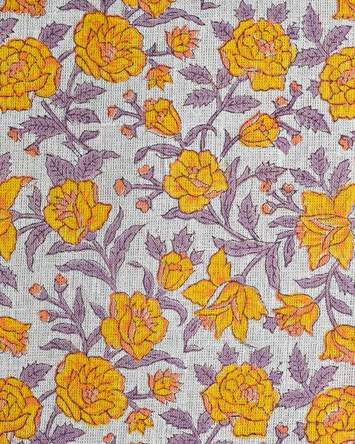 Lily Hand Block Printed Linen Fabric
