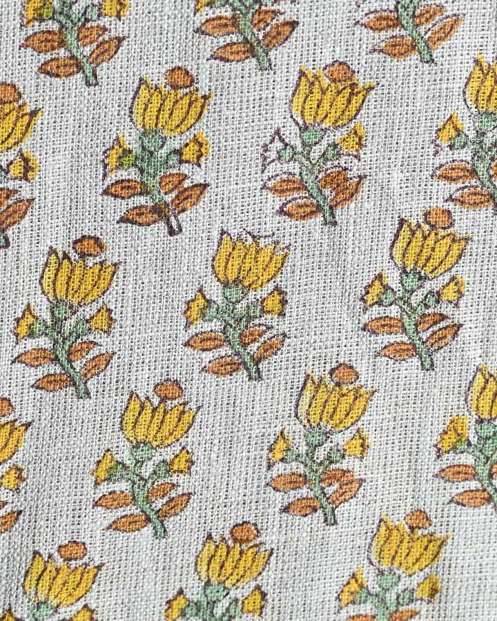 Daisy Hand Block Printed Linen Fabric