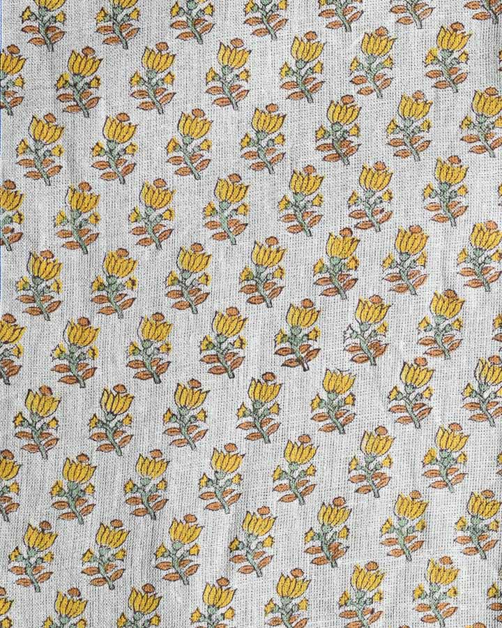 Daisy Hand Block Printed Linen Fabric