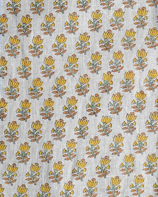 Daisy Hand Block Printed Linen Fabric