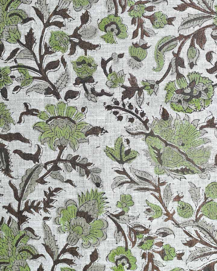 Dahlia Hand Block Printed Linen Fabric