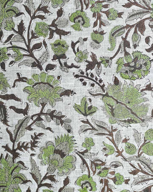 Dahlia Hand Block Printed Linen Fabric