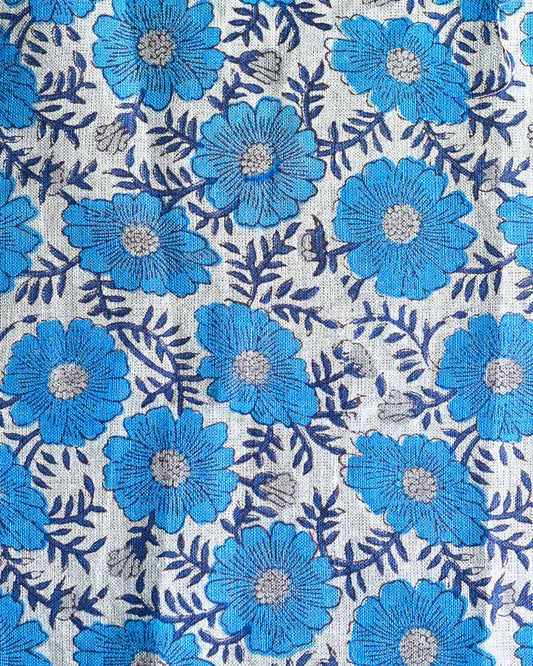 Chrysanthemum Hand Block Printed Linen Fabric