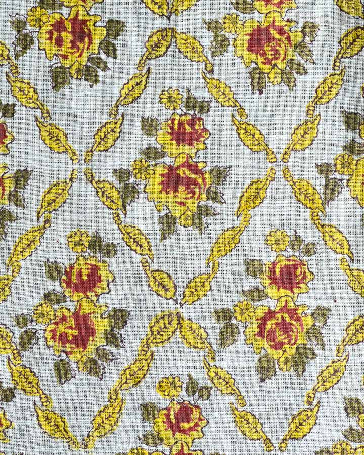 Aster Hand Block Printed Linen Fabric