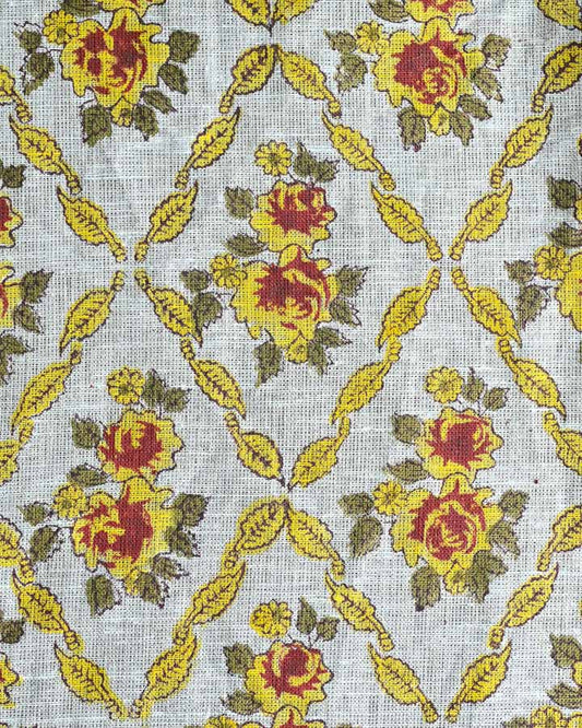 Aster Hand Block Printed Linen Fabric