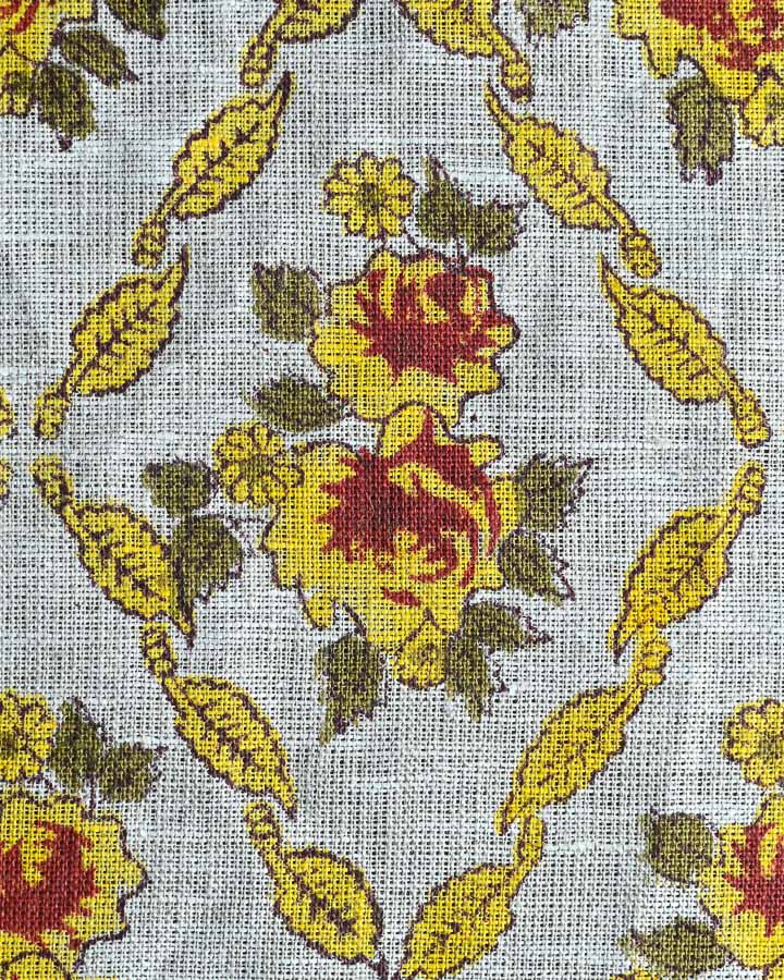 Aster Hand Block Printed Linen Fabric