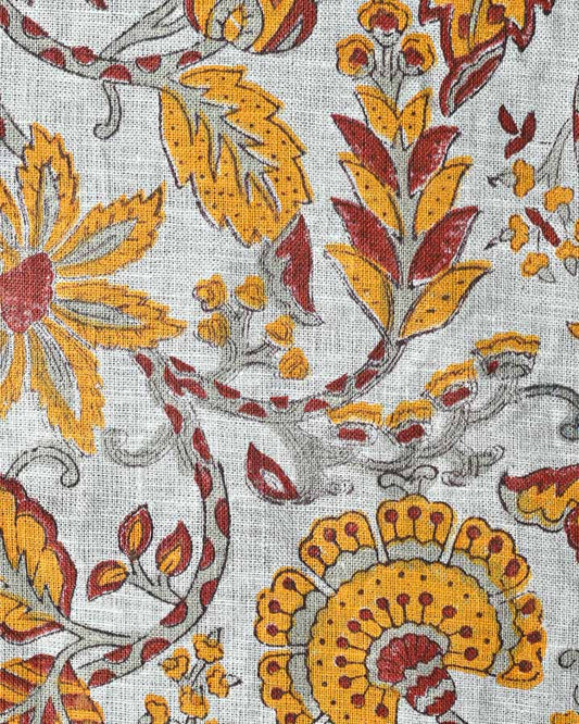 Bluebell Hand Block Printed Linen Fabric