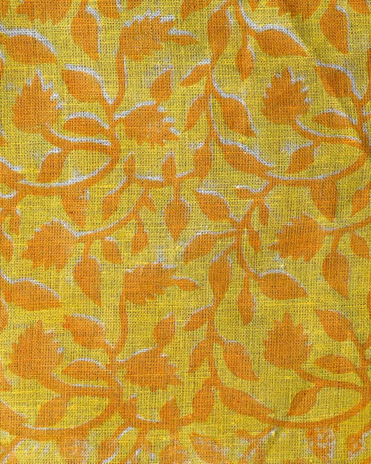 Daffodil Hand Block Printed Linen Fabric