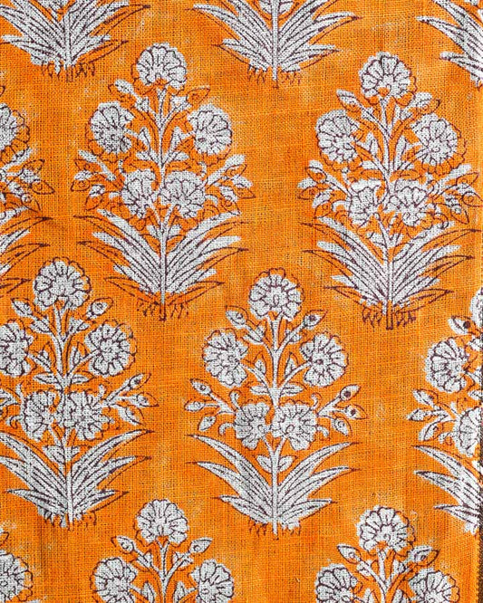 Carnation Hand Block Printed Linen Fabric