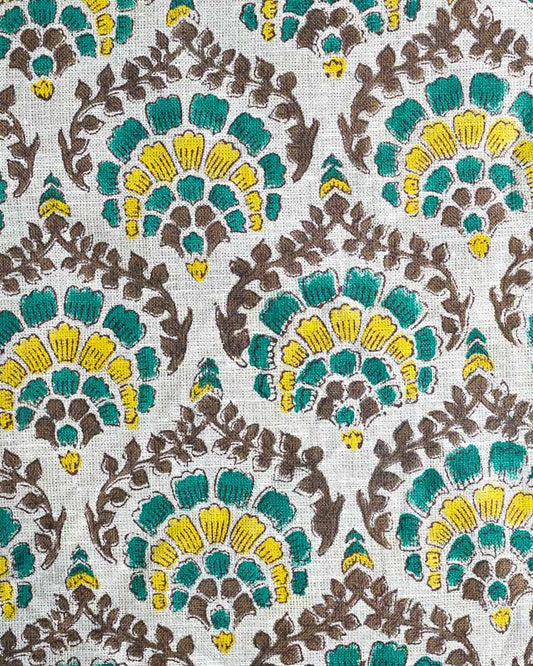 Zinnia Hand Block Printed Linen Fabric
