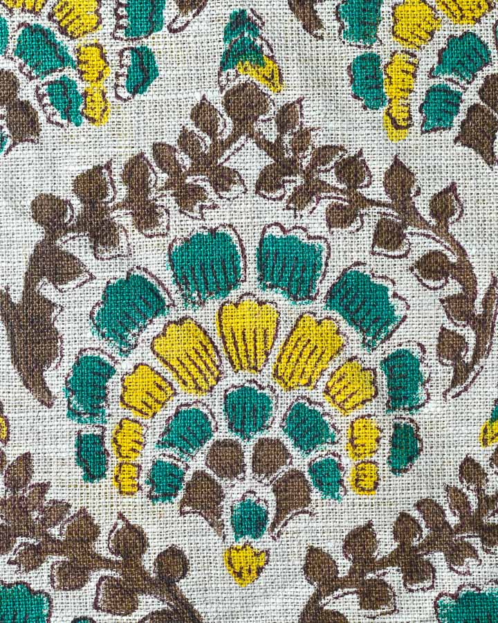 Zinnia Hand Block Printed Linen Fabric