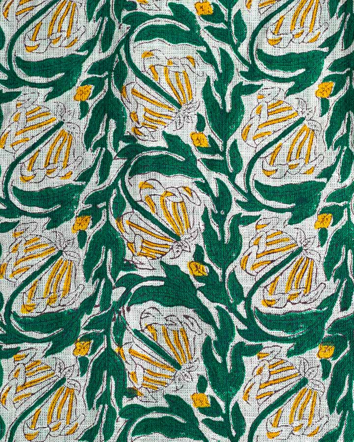 Lotus Hand Block Printed Linen Fabric