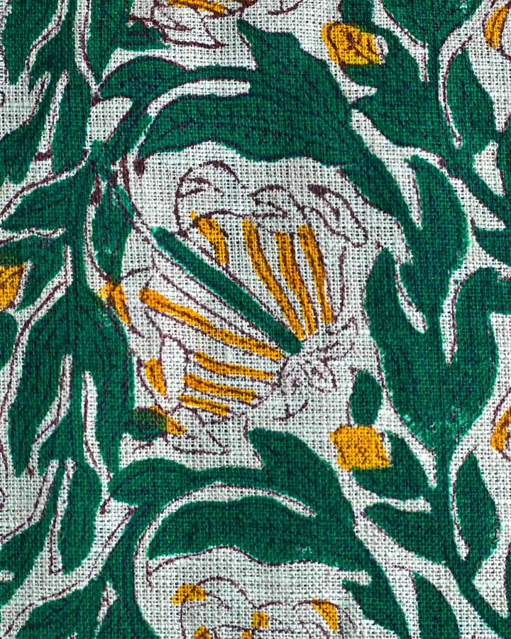 Lotus Hand Block Printed Linen Fabric