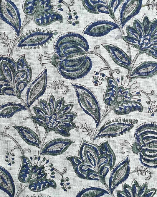 Calendula Hand Block Printed Linen Fabric