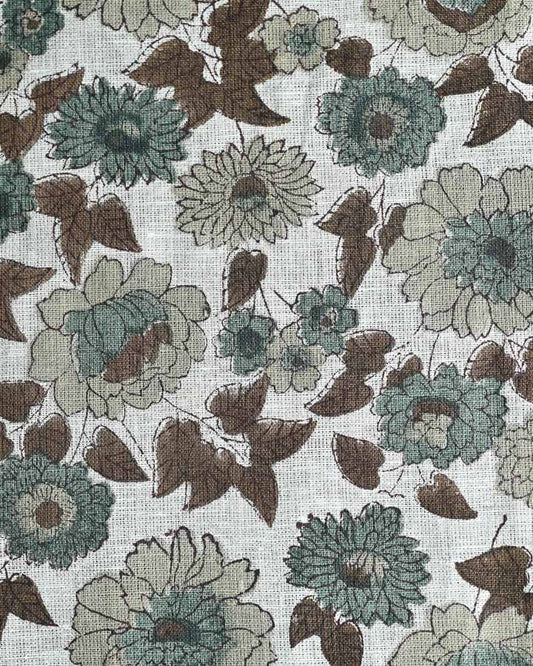 Sunflower Hand Block Printed Linen Fabric