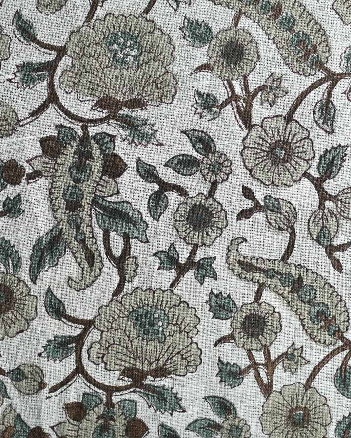Hibiscus Hand Block Printed Linen Fabric