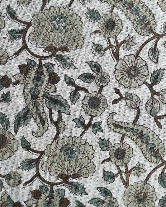Hibiscus Hand Block Printed Linen Fabric