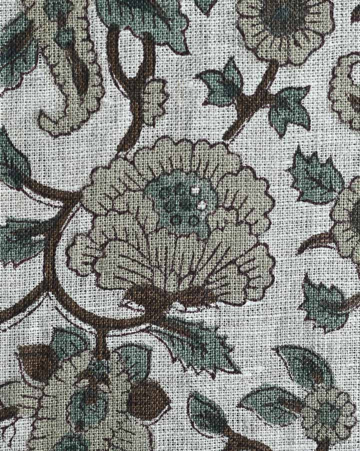 Hibiscus Hand Block Printed Linen Fabric