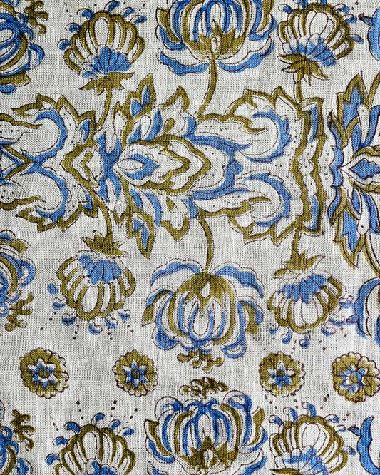 Marigold Hand Block Printed Linen Fabric