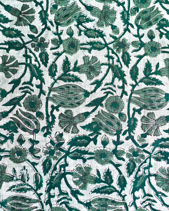 Peony Hand Block Printed Linen Fabric