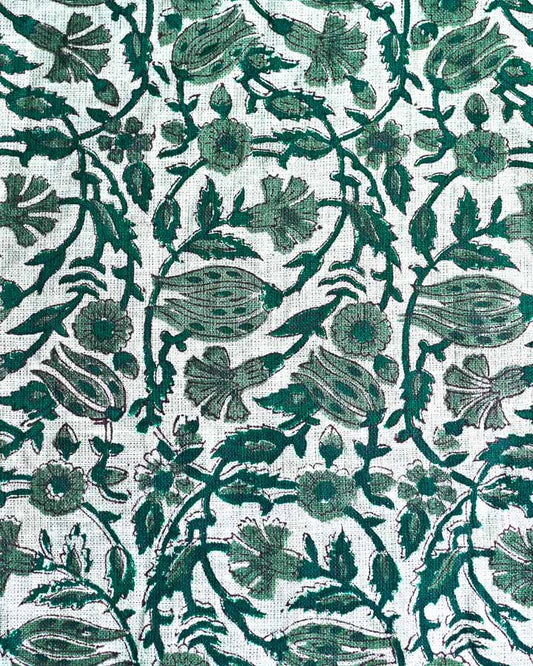 Peony Hand Block Printed Linen Fabric