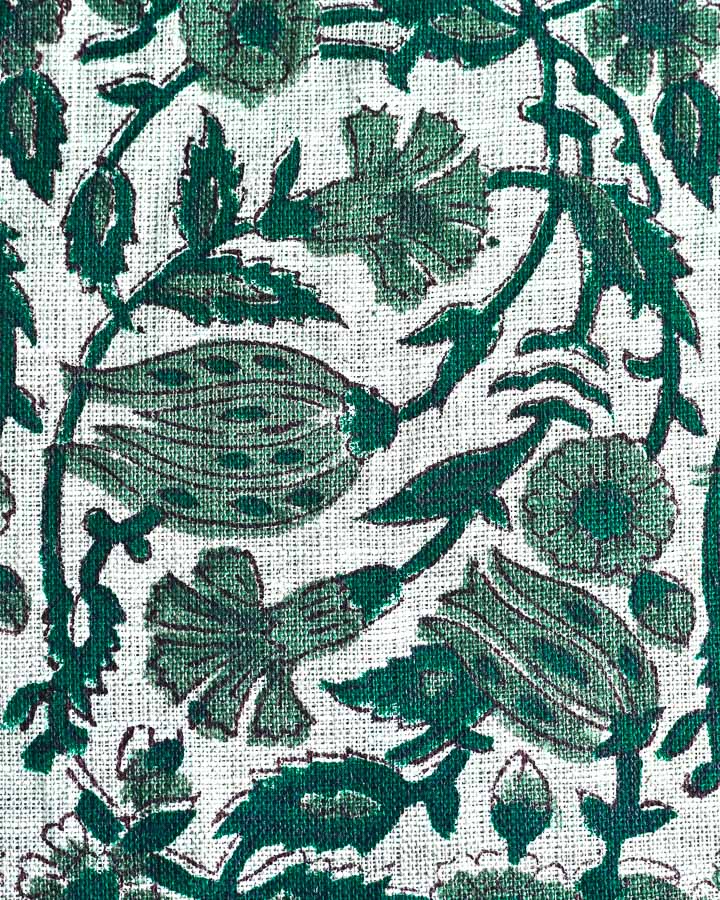 Peony Hand Block Printed Linen Fabric