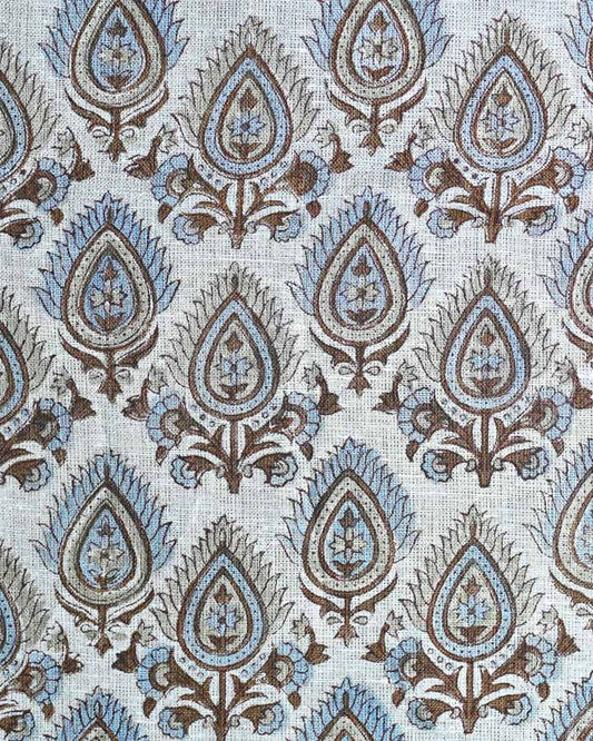 Camellia Hand Block Printed Linen Fabric