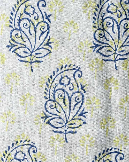 Ranunculus Hand Block Printed Linen Fabric