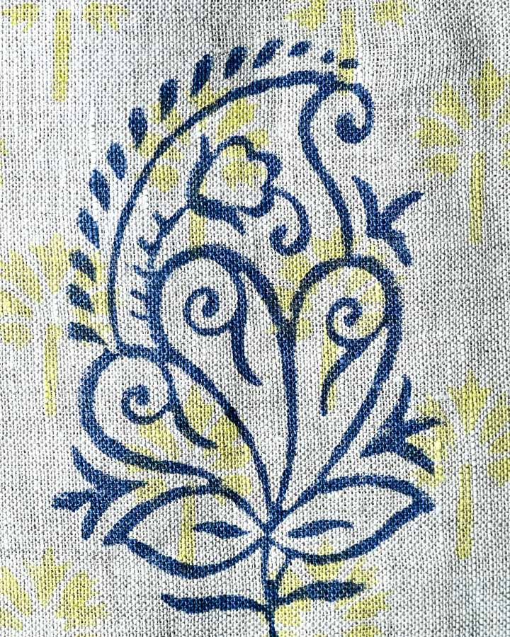 Ranunculus Hand Block Printed Linen Fabric