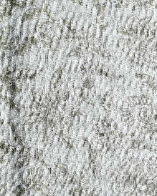 Tuberose Hand Block Printed Linen Fabric
