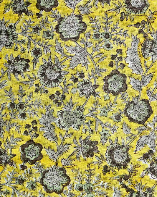Larkspur Hand Block Printed Linen Fabric