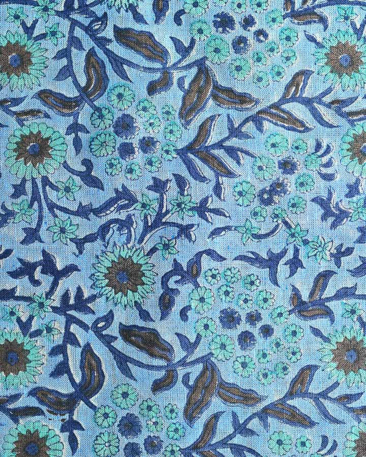 Clematis Hand Block Printed Linen Fabric