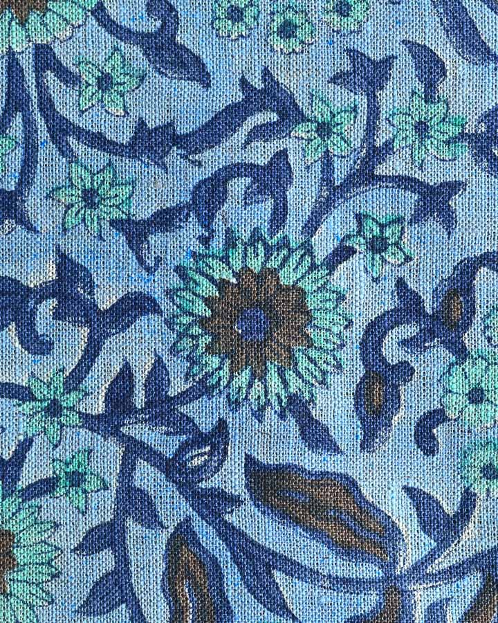 Clematis Hand Block Printed Linen Fabric