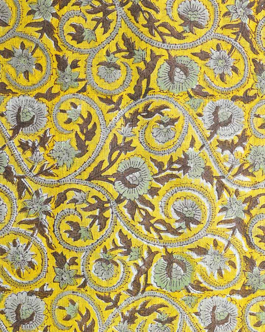Geranium Hand Block Printed Linen Fabric